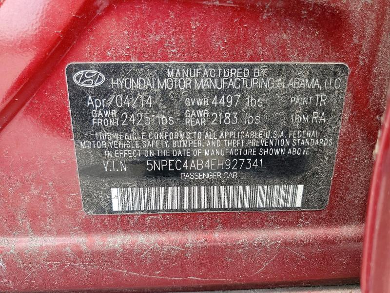 2014 Hyundai Sonata მანქანა იყიდება აუქციონზე, vin: 5NPEC4AB4EH927341, აუქციონის ნომერი: 56605296