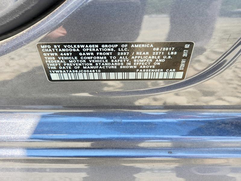 2018 Volkswagen Passat მანქანა იყიდება აუქციონზე, vin: 1VWBA7A36JC004610, აუქციონის ნომერი: 55449596