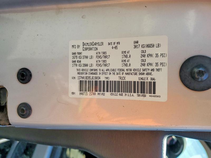 2005 Dodge Ram 1500 მანქანა იყიდება აუქციონზე, vin: 1D7HA18D95J618034, აუქციონის ნომერი: 57795956