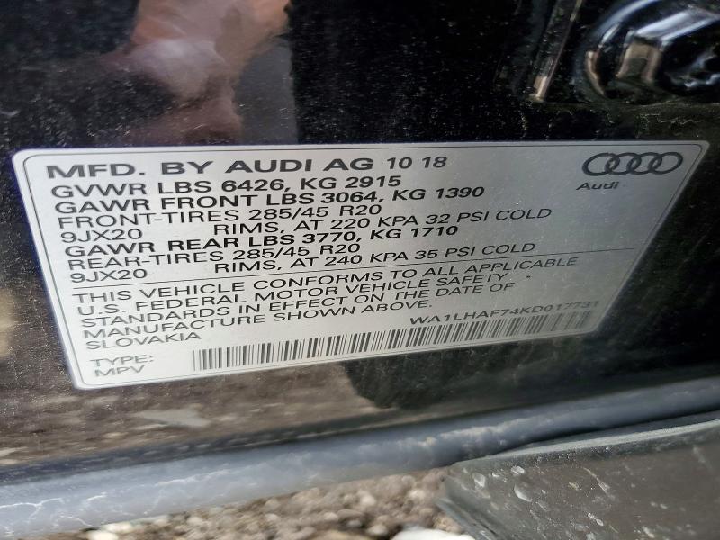 56119396 :رقم المزاد ، WA1LHAF74KD017731 vin ، 2019 Audi Q7 مزاد بيع