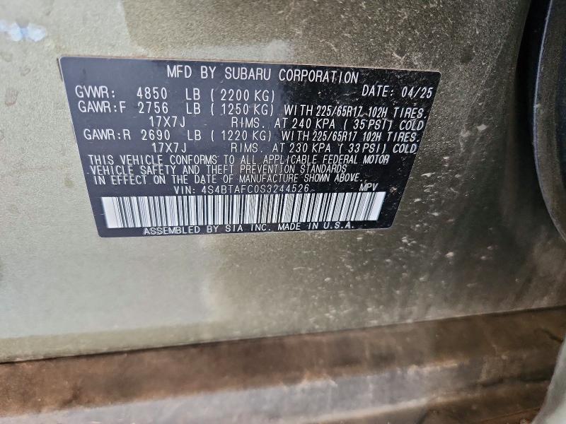 Продаж на аукціоні авто 2025 Subaru Outback, vin: 4S4BTAFC0S3244526, номер лоту: 57781396