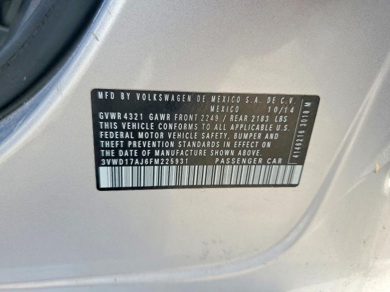 Продаж на аукціоні авто 2015 Volkswagen Jetta, vin: 3VWD17AJ6FM225931, номер лоту: 58051466
