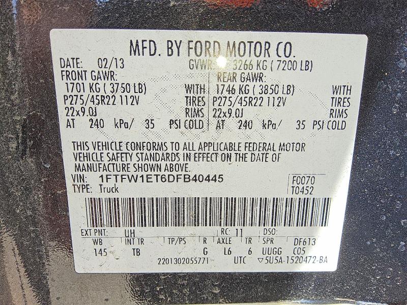 58324576 :رقم المزاد ، 1FTFW1ET6DFB40445 vin ، 2013 Ford F150 مزاد بيع