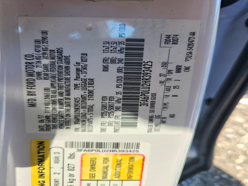 Продажа на аукционе авто 2017 Ford Fusion, vin: 3FA6P0LU2HR393425, номер лота: 57140066