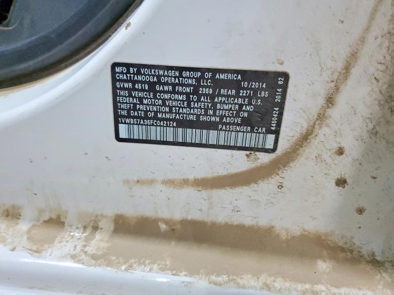 2015 Volkswagen Passat მანქანა იყიდება აუქციონზე, vin: 1VWBS7A35FC042124, აუქციონის ნომერი: 57398976