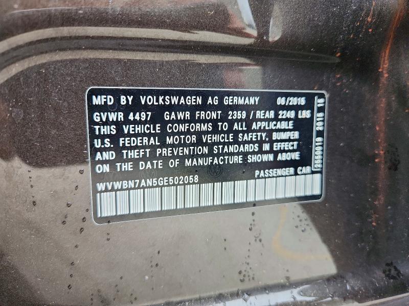 2016 Volkswagen Cc მანქანა იყიდება აუქციონზე, vin: WVWBN7AN5GE502058, აუქციონის ნომერი: 58570246