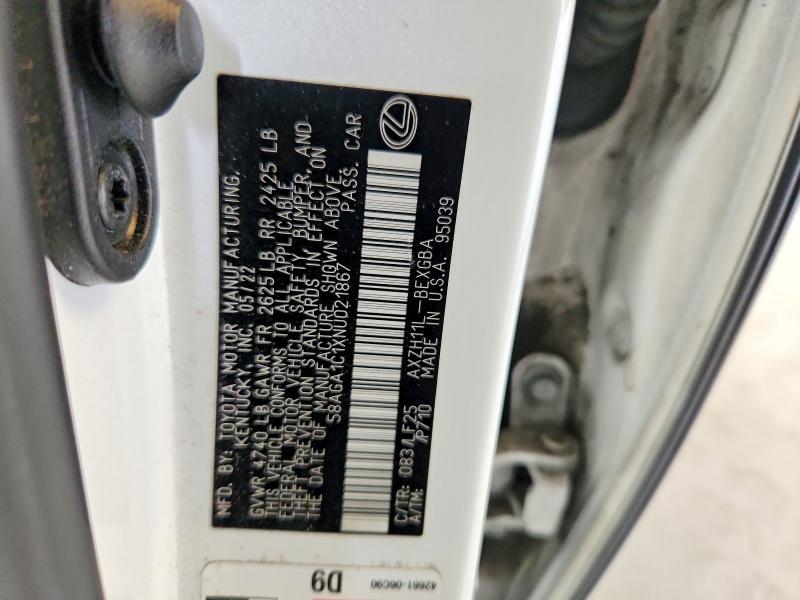 Aukcja sprzedaży 2022 Lexus Es 300h, vin: 58AGA1C1XNU021867, numer aukcji: 56357956