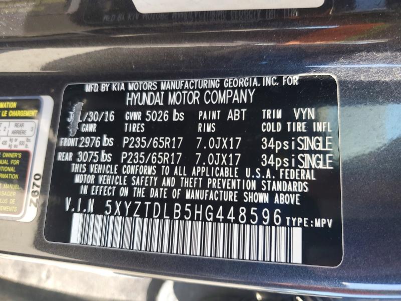 2017 Hyundai Santa Fe Sport მანქანა იყიდება აუქციონზე, vin: 5XYZTDLB5HG448596, აუქციონის ნომერი: 56303596