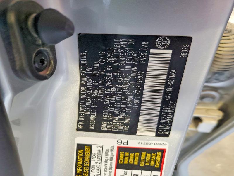 2012 Toyota Camry მანქანა იყიდება აუქციონზე, vin: 4T4BF1FK7CR195972, აუქციონის ნომერი: 57426566