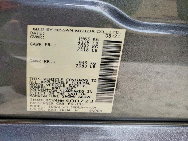2021 Nissan Altima მანქანა იყიდება აუქციონზე, vin: 1N4BL4CV4MN400723, აუქციონის ნომერი: 55852536