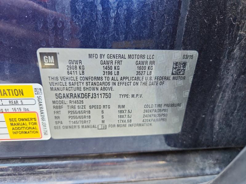 Продажа на аукционе авто 2015 Buick Enclave, vin: 5GAKRAKD6FJ311750, номер лота: 59312366