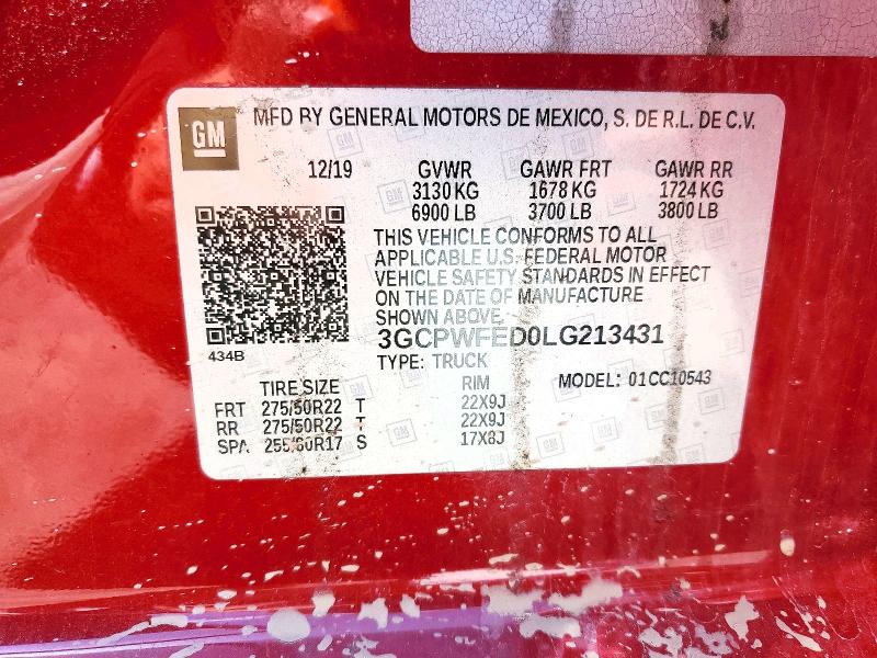 2020 Chevrolet Silverado მანქანა იყიდება აუქციონზე, vin: 3GCPWFED0LG213431, აუქციონის ნომერი: 55370616