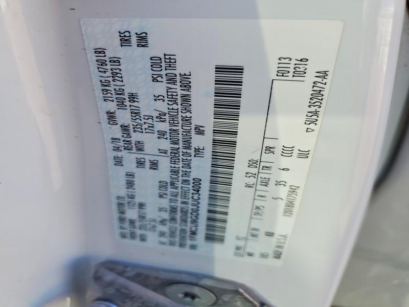 58093976 :رقم المزاد ، 1FMCU9GD0JUC34000 vin ، 2018 Ford Escape مزاد بيع