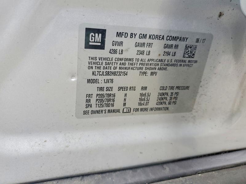 58893296 :رقم المزاد ، KL7CJLSB2HB232154 vin ، 2017 Chevrolet Trax مزاد بيع