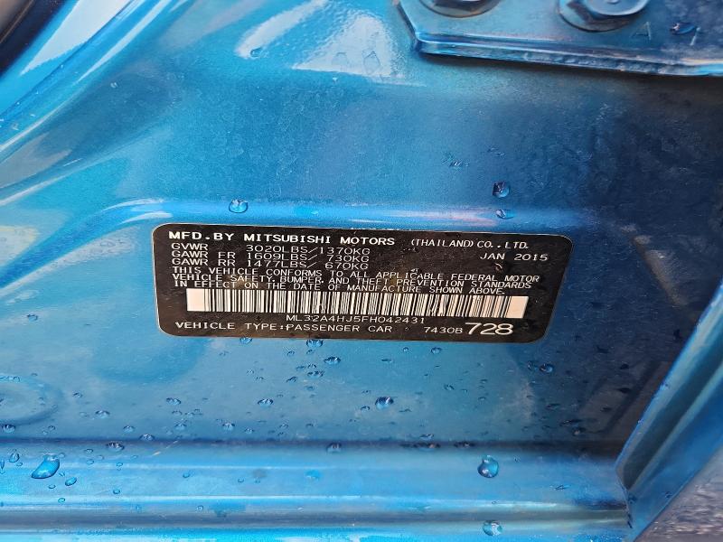 2015 Mitsubishi Mirage მანქანა იყიდება აუქციონზე, vin: ML32A4HJ5FH042431, აუქციონის ნომერი: 55797806