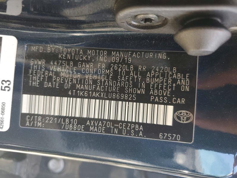 Aukcja sprzedaży 2020 Toyota Camry, vin: 4T1K61AKXLU869825, numer aukcji: 55955416