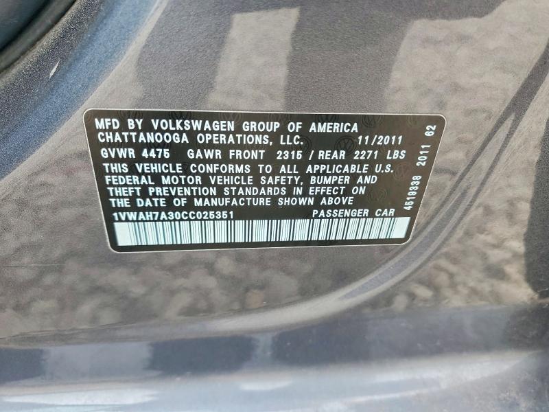 Aukcja sprzedaży 2012 Volkswagen Passat, vin: 1VWAH7A30CC025351, numer aukcji: 55157116