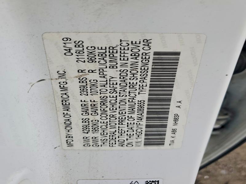 Продаж на аукціоні авто 2019 Honda Accord, vin: 1HGCV1F14KA089655, номер лоту: 57226086