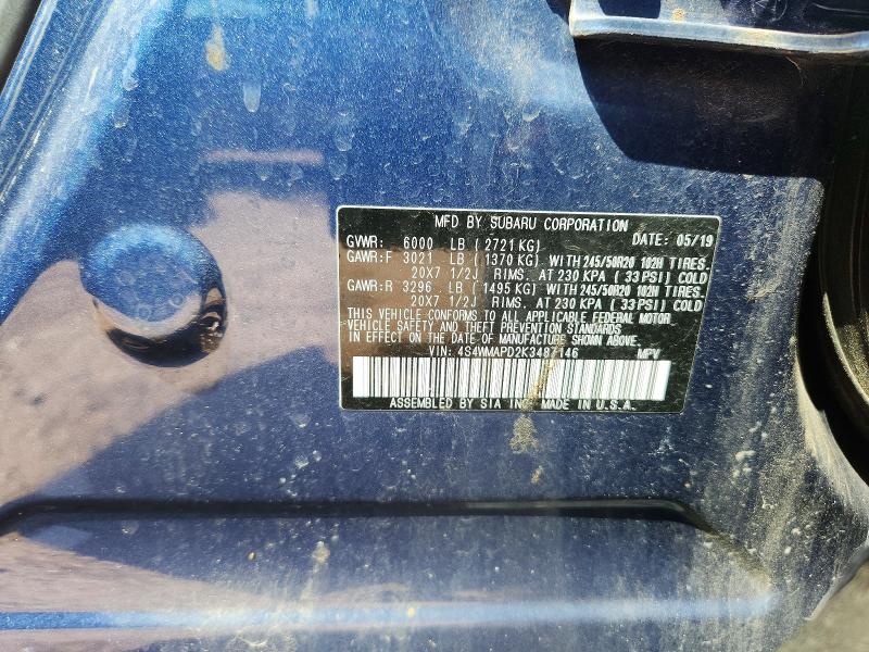 Продаж на аукціоні авто 2019 Subaru Ascent, vin: 4S4WMAPD2K3487146, номер лоту: 58826246