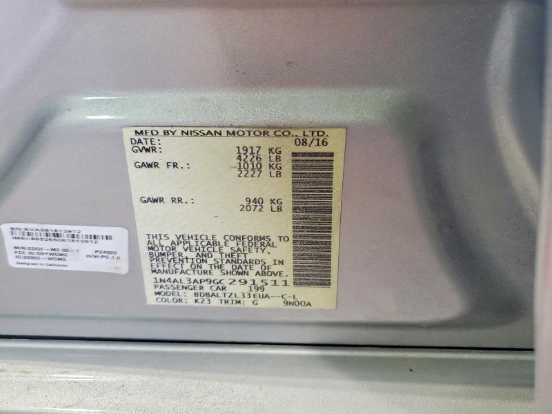 Продажа на аукционе авто 2016 Nissan Altima, vin: 1N4AL3AP9GC291511, номер лота: 56101456