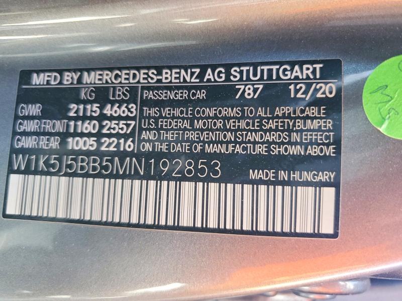 2021 Mercedes-benz Cla მანქანა იყიდება აუქციონზე, vin: W1K5J5BB5MN192853, აუქციონის ნომერი: 55528286