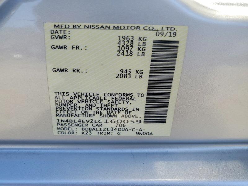 Auction sale of the 2020 Nissan Altima, vin: 1N4BL4EV2LC160059, lot number: 57421506