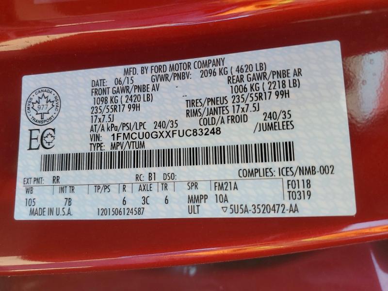 Продажа на аукционе авто 2015 Ford Escape, vin: 1FMCU0GXXFUC83248, номер лота: 56038166