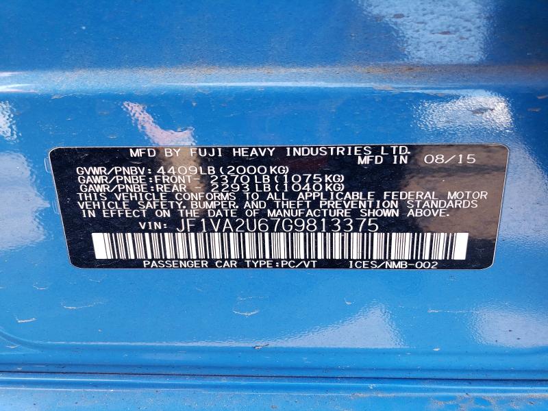 58758956 :رقم المزاد ، JF1VA2U67G9813375 vin ، 2016 Subaru Wrx مزاد بيع