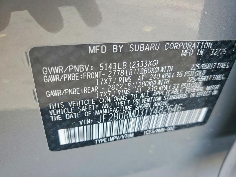 Продаж на аукціоні авто 2026 Subaru Outback, vin: JF2BURMD3TY482646, номер лоту: 57388896