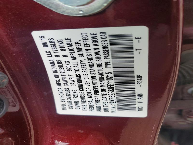 Aukcja sprzedaży 2015 Honda Civic, vin: 19XFB2F83FE110215, numer aukcji: 57138046