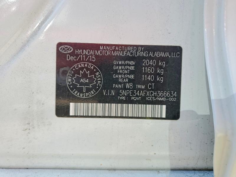 2016 Hyundai Sonata მანქანა იყიდება აუქციონზე, vin: 5NPE34AFXGH366634, აუქციონის ნომერი: 56935206