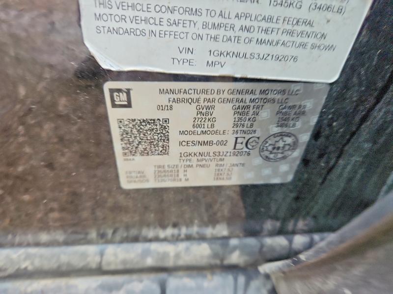 56943986 :رقم المزاد ، 1GKKNULS3JZ192076 vin ، 2018 Gmc Acadia مزاد بيع