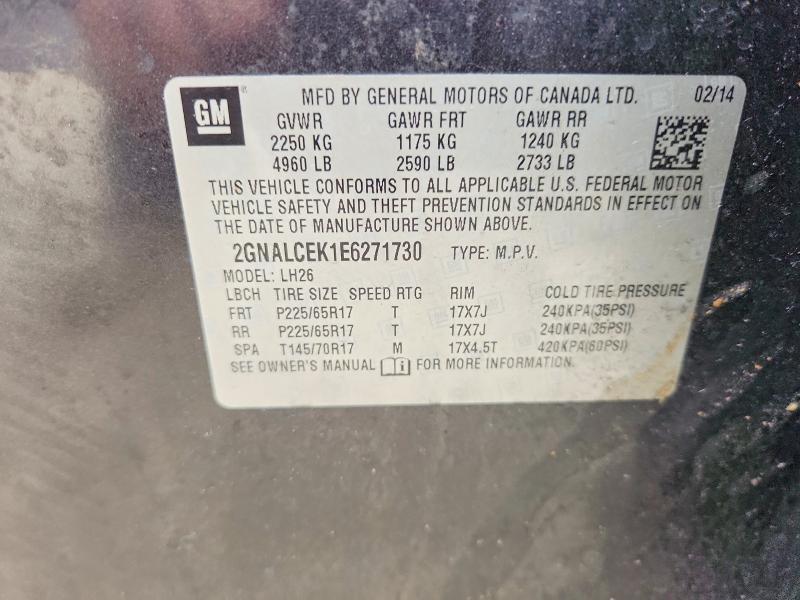 2014 Chevrolet Equinox მანქანა იყიდება აუქციონზე, vin: 2GNALCEK1E6271730, აუქციონის ნომერი: 59220846