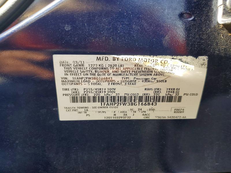Продажа на аукционе авто 2011 Ford Taurus, vin: 1FAHP2FW3BG166843, номер лота: 59071256