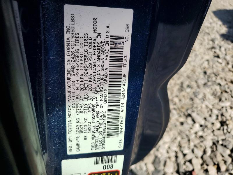 Aukcja sprzedaży 2008 Toyota Tacoma, vin: 5TEUU42N88Z574394, numer aukcji: 56280276