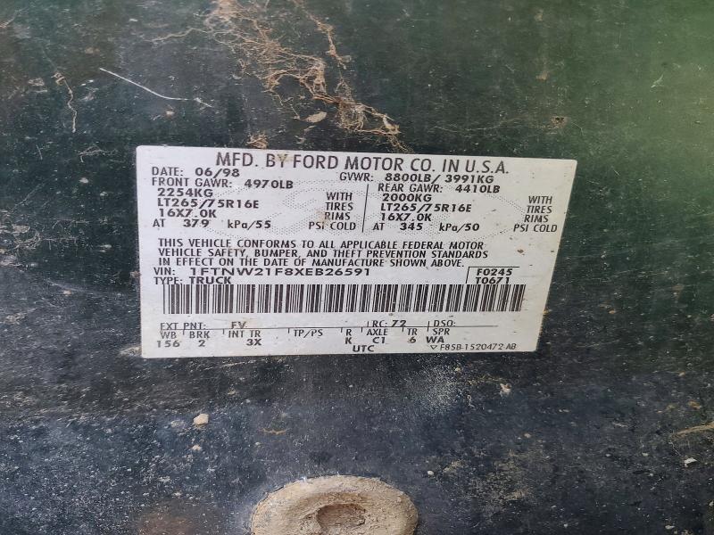 1999 Ford F250 მანქანა იყიდება აუქციონზე, vin: 1FTNW21F8XEB26591, აუქციონის ნომერი: 54896616