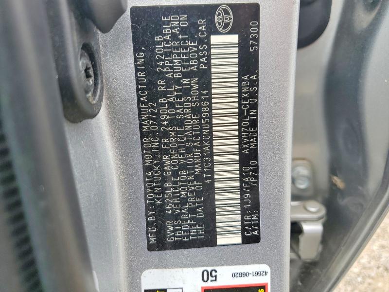 Aukcja sprzedaży 2022 Toyota Camry, vin: 4T1C31AK0NU598614, numer aukcji: 58577576