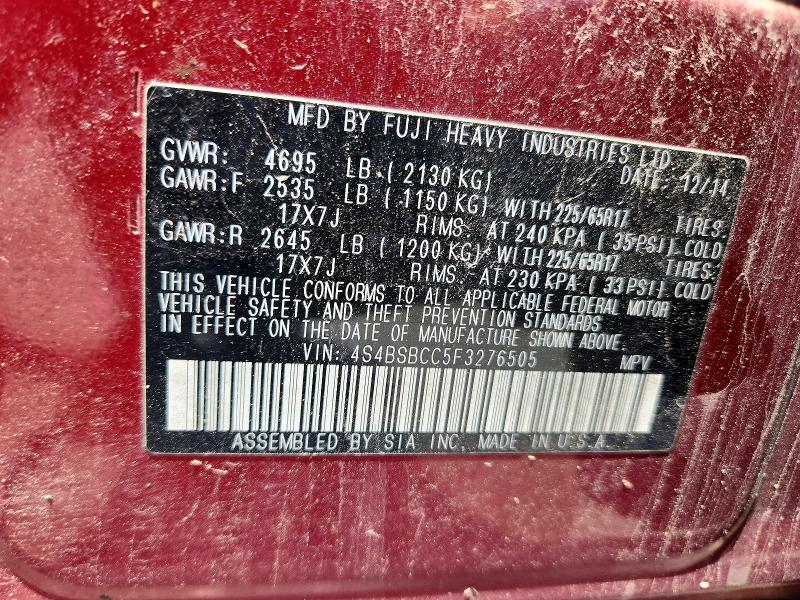 55766786 :رقم المزاد ، 4S4BSBCC5F3276505 vin ، 2015 Subaru Outback مزاد بيع