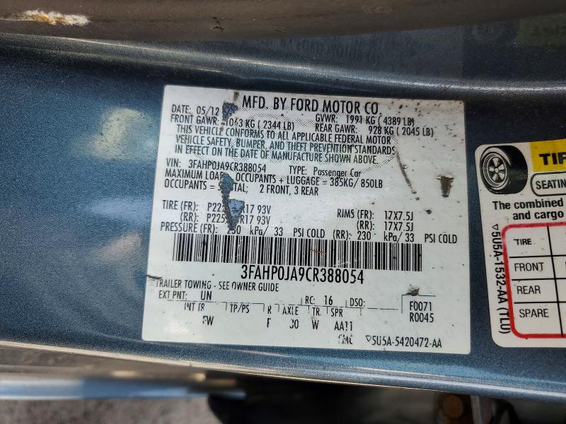 Продаж на аукціоні авто 2012 Ford Fusion, vin: 3FAHP0JA9CR388054, номер лоту: 58043216
