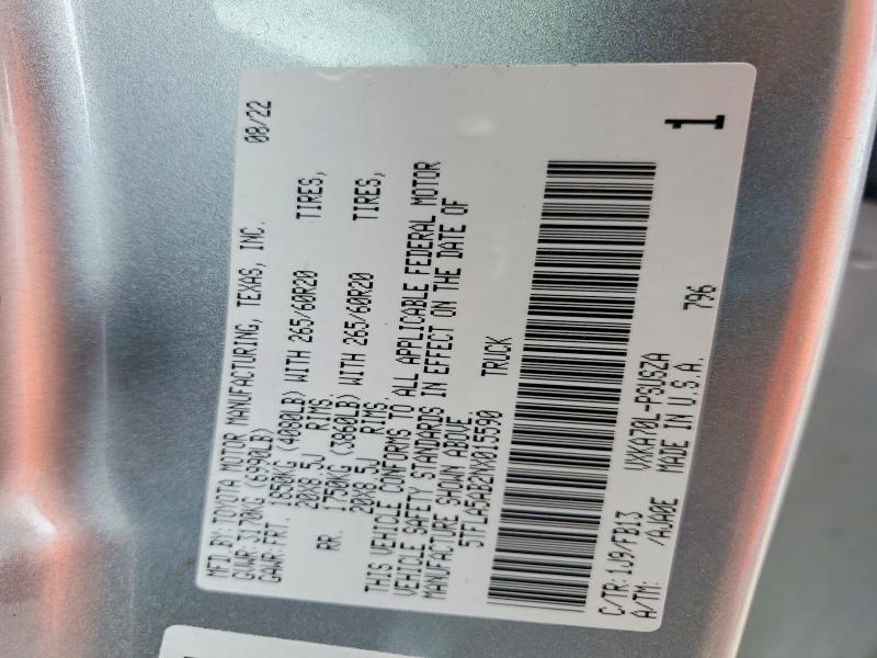 Aukcja sprzedaży 2022 Toyota Tundra, vin: 5TFLA5AB2NX015590, numer aukcji: 56471956