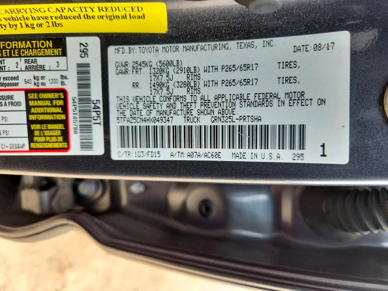 Aukcja sprzedaży 2017 Toyota Tacoma, vin: 5TFAZ5CN4HX049347, numer aukcji: 58037306