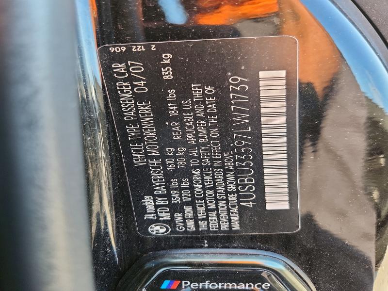 2007 Bmw Z4 მანქანა იყიდება აუქციონზე, vin: 4USBU33597LW71739, აუქციონის ნომერი: 58530206