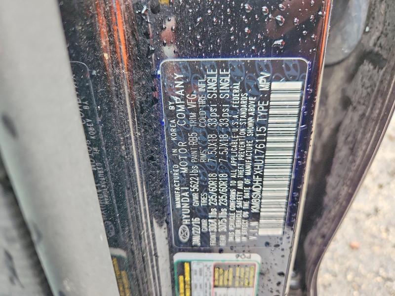 2017 Hyundai Santa Fe მანქანა იყიდება აუქციონზე, vin: KM8SMDHFXHU176115, აუქციონის ნომერი: 55851666
