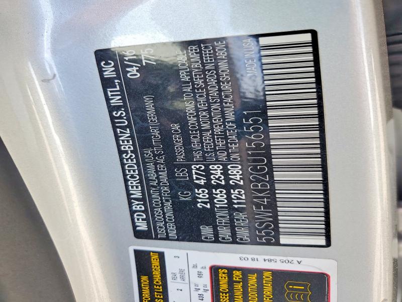 Продаж на аукціоні авто 2016 Mercedes-benz C, vin: 55SWF4KB2GU156551, номер лоту: 55233196