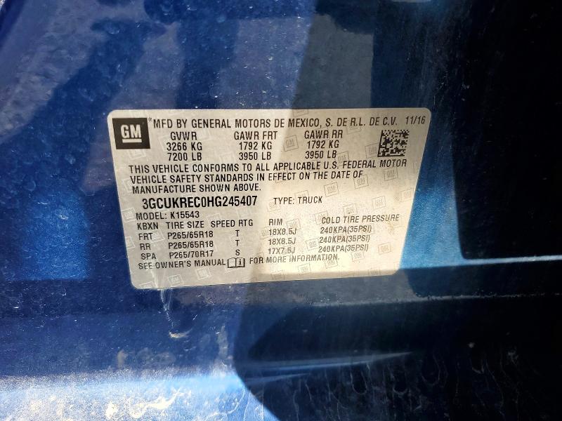 Продаж на аукціоні авто 2017 Chevrolet Silverado, vin: 3GCUKREC0HG245407, номер лоту: 57312706