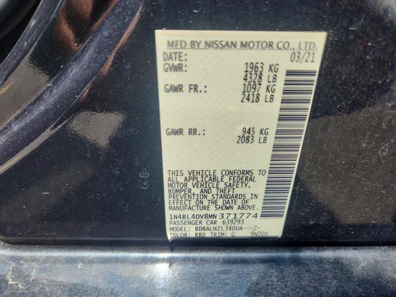 Aukcja sprzedaży 2021 Nissan Altima, vin: 1N4BL4DV8MN371774, numer aukcji: 55655056