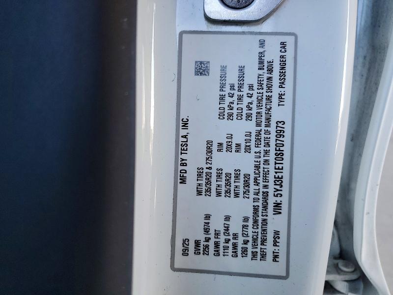 Продаж на аукціоні авто 2025 Tesla Model 3, vin: 5YJ3E1ET0SF079973, номер лоту: 58583496
