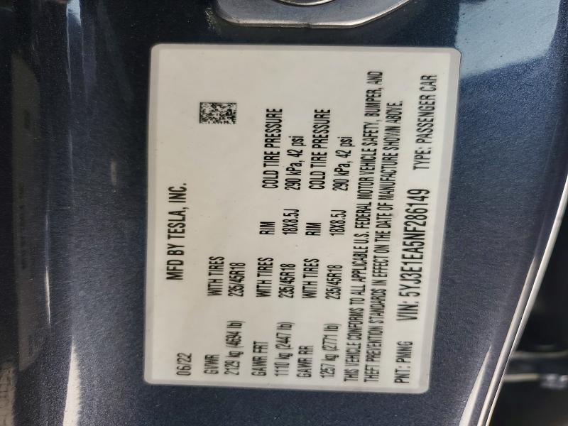 Продажа на аукционе авто 2022 Tesla Model 3, vin: 5YJ3E1EA5NF286149, номер лота: 56277706