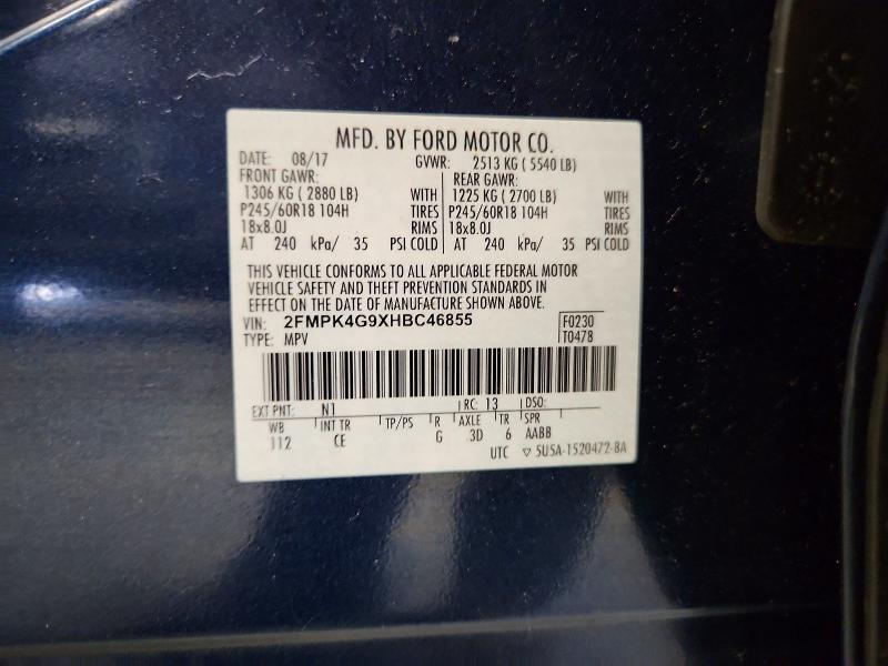 56141496 :رقم المزاد ، 2FMPK4G9XHBC46855 vin ، 2017 Ford Edge مزاد بيع