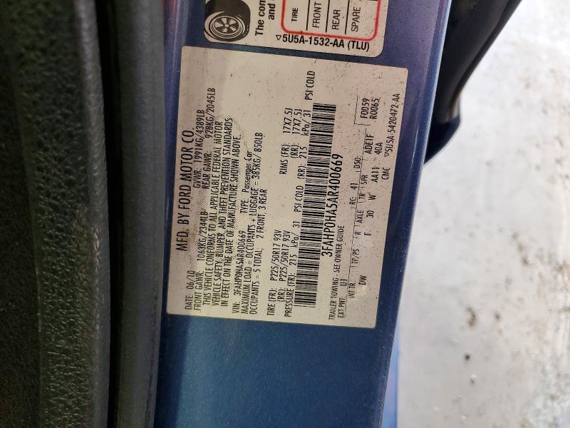 57071386 :رقم المزاد ، 3FAHP0HA5AR400669 vin ، 2010 Ford Fusion مزاد بيع